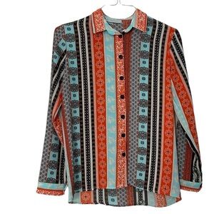 Misell Shirt Vibrant Button Down High Low Blouse Eclectic Multicolor Size S